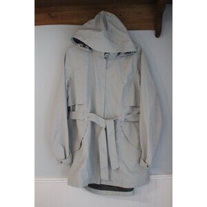 Eddie Bauer Womens Hooded Rain Jacket XL Waterproof Gray Polyester Belted Spring